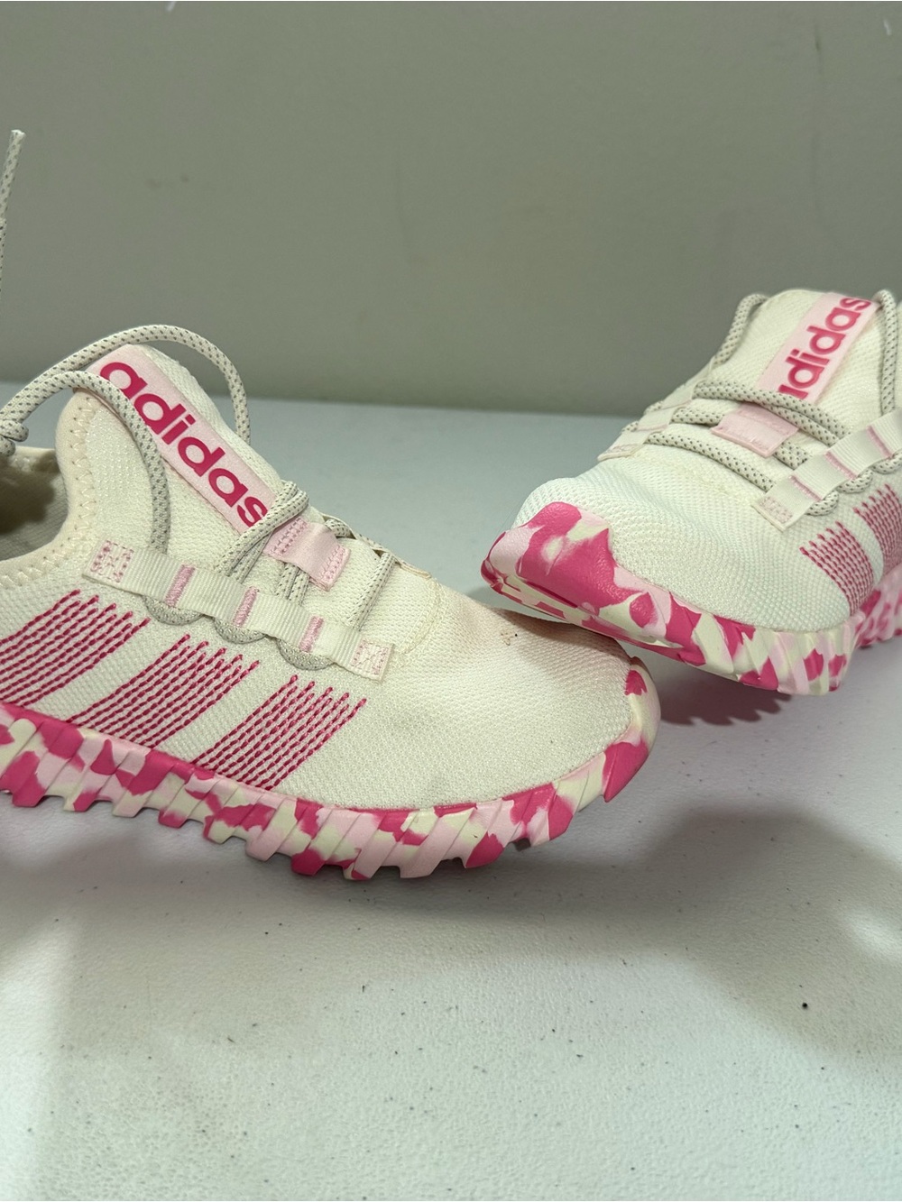 adidas Kids Cream Sneakers with Pink Accents